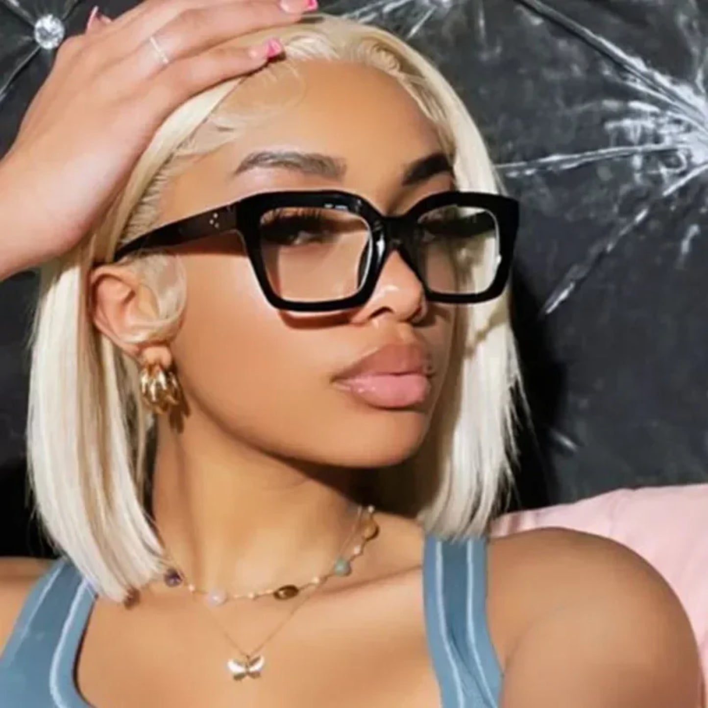 Plastic Titanium Bold Square Blue Light Reading Glasses