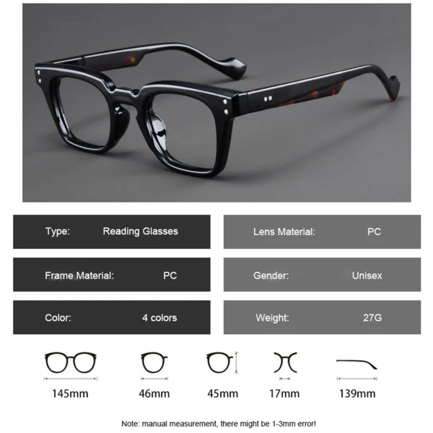 Plastic Black Square Eyeglasses