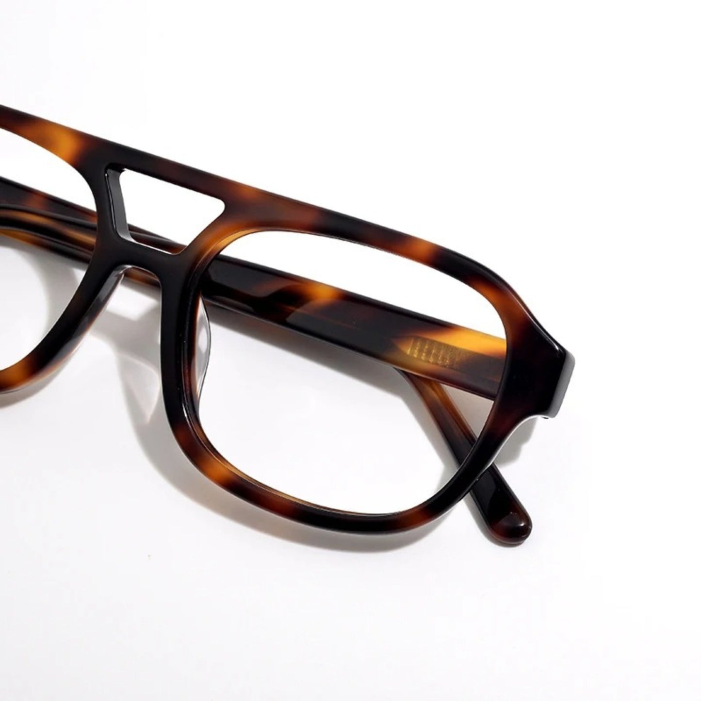 Acetate Tortoise Double-Bridge Pilot Prescription Eyeglasses