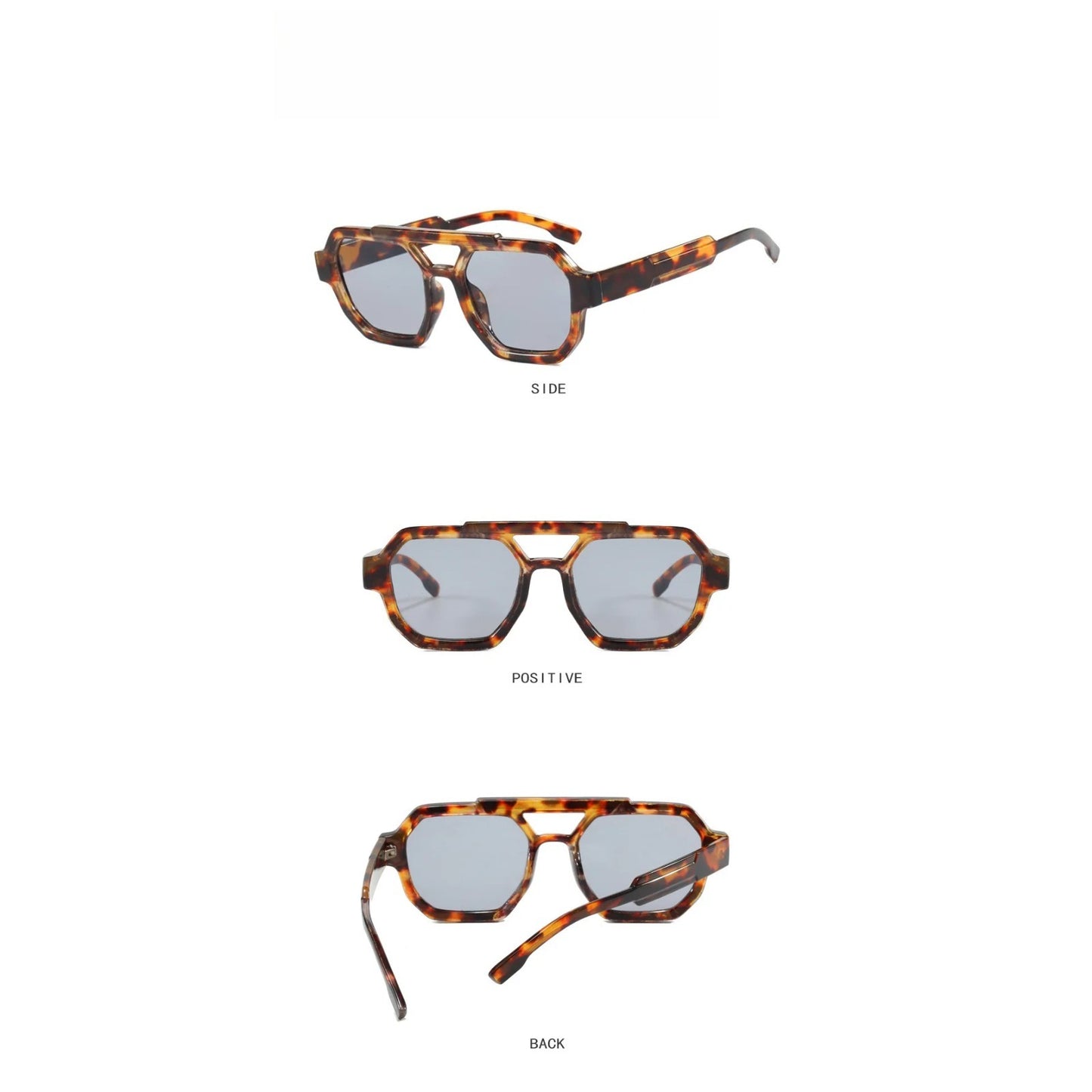 Plastic Tortoise Double-Bridge Polygon UV400 Sunglasses