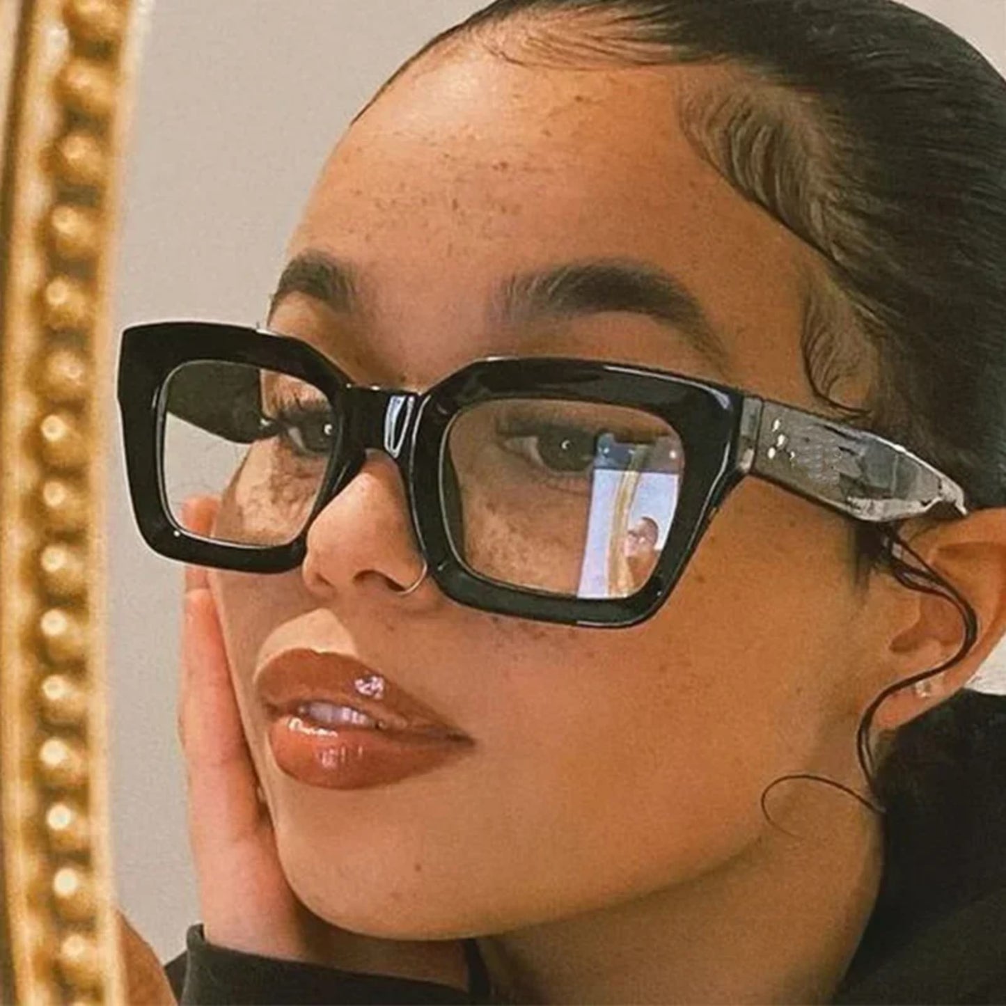 Plastic Titanium Bold Square Blue Light Reading Glasses