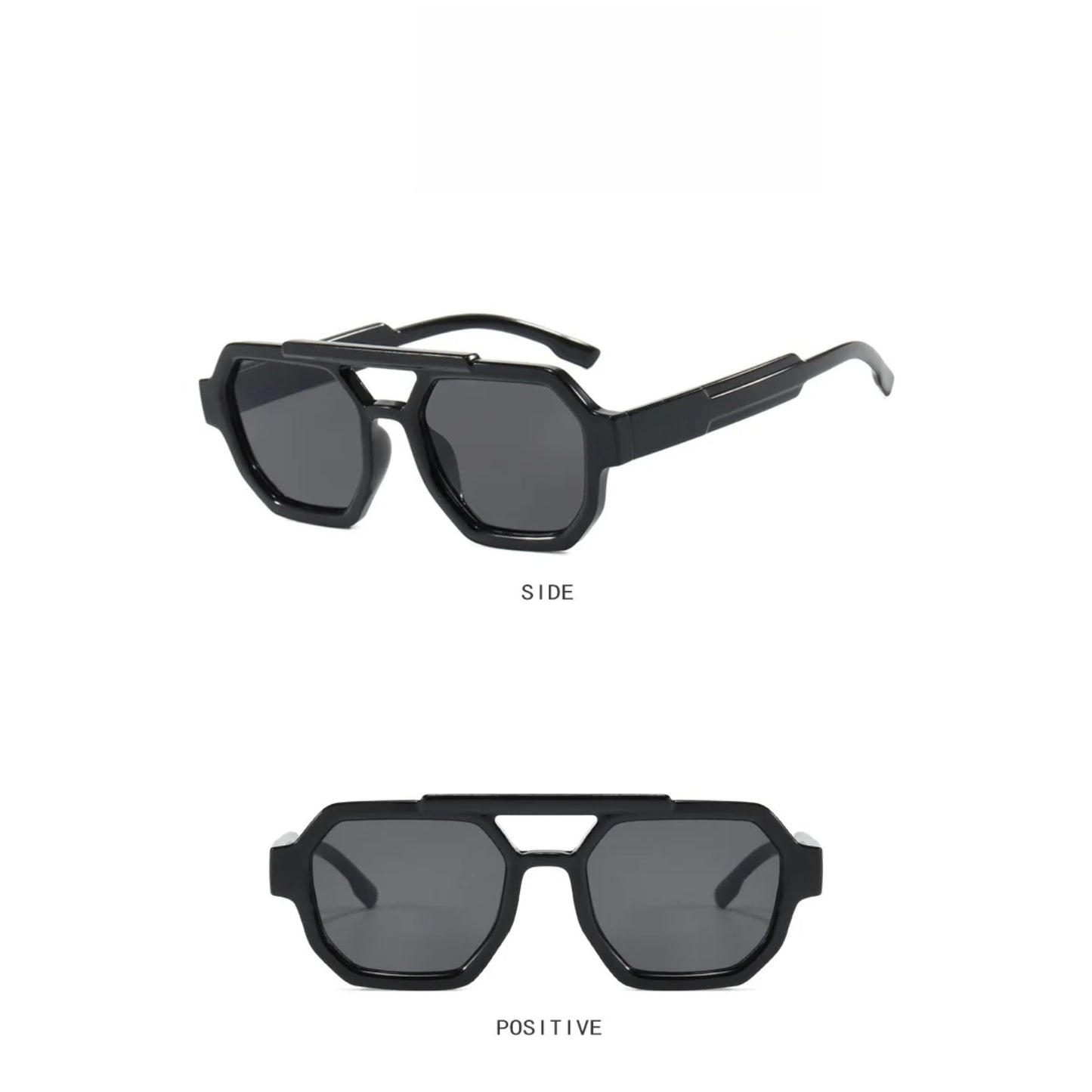 Plastic Tortoise Double-Bridge Polygon UV400 Sunglasses