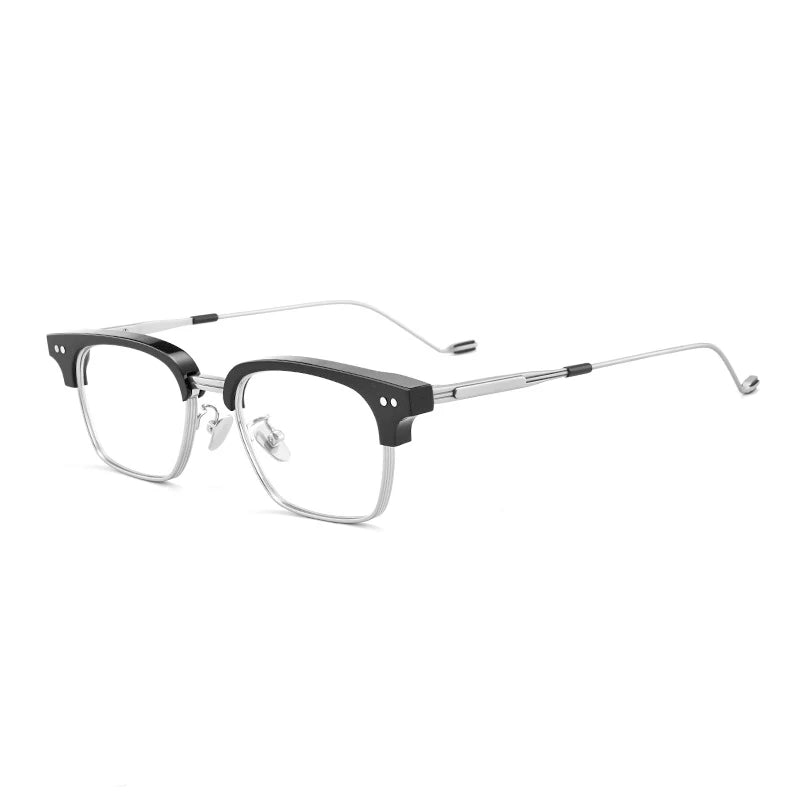 Acetate Transparent Half-Rim Square Prescription Eyeglasses