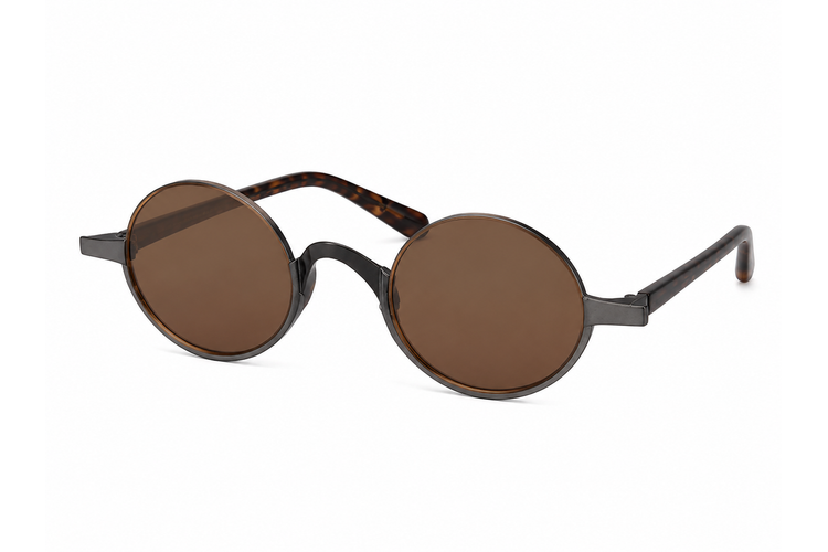 Retro Oval Polarised Sunglasses | Pure Titanium | Dark Brown
