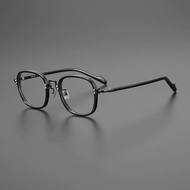 Acetate Titanium Striped Square Eyeglasses