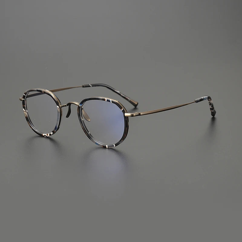 Titanium Olive Crystal Round Eyeglasses
