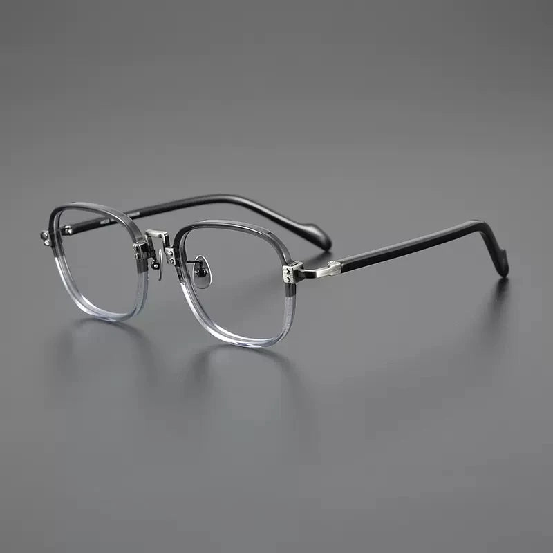Acetate Titanium Striped Square Eyeglasses