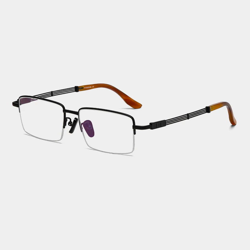 Titanium Horn-Accent Square Eyeglasses