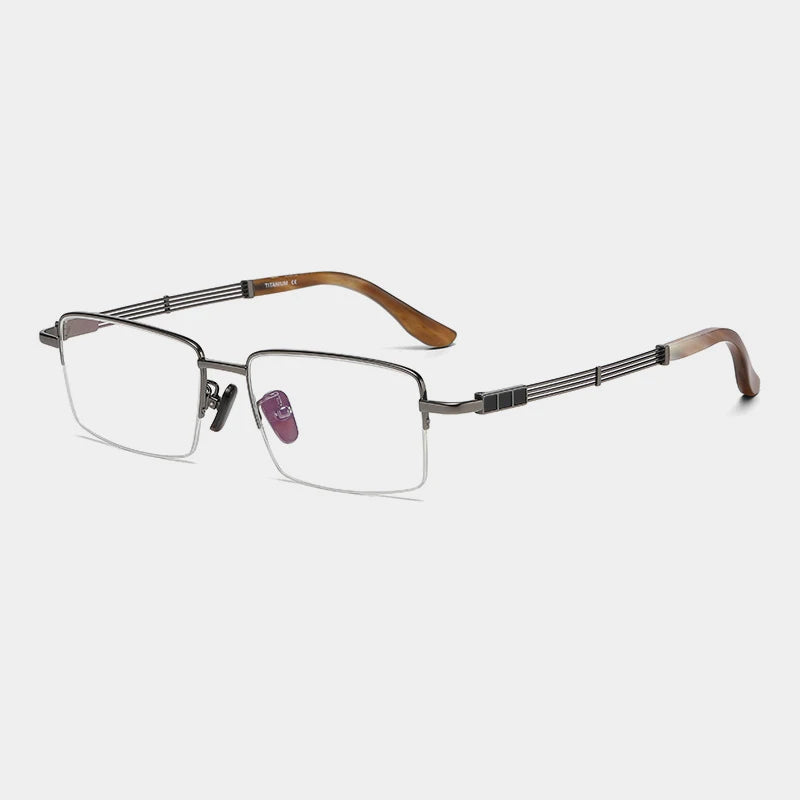 Titanium Horn-Accent Square Eyeglasses