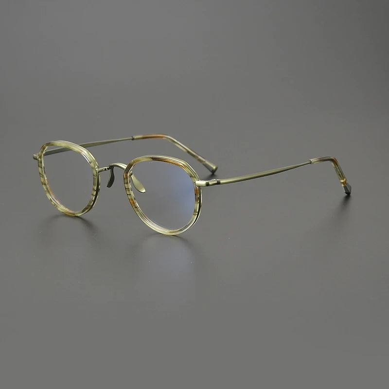 Titanium Olive Crystal Round Eyeglasses
