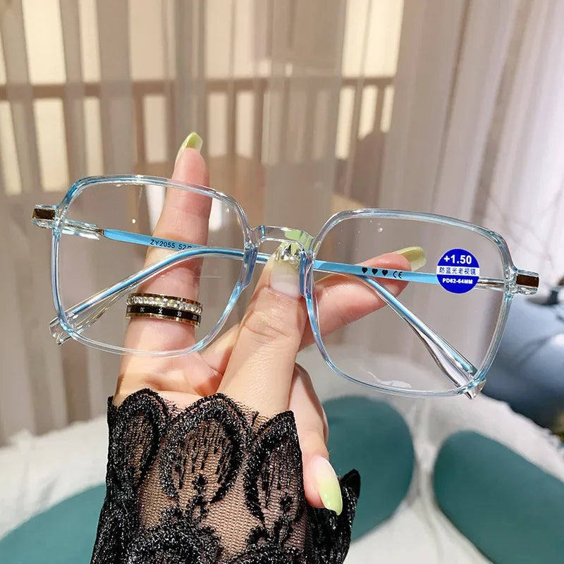 Plastic Oversized Square Blue Light Reading Glasses