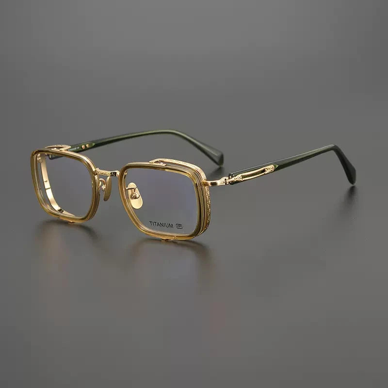 Acetate Titanium Crystal Square Eyeglasses