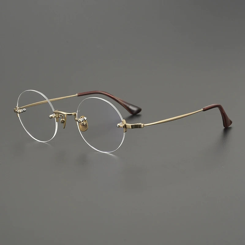 Handmade Titanium Rimless Round Eyeglasses