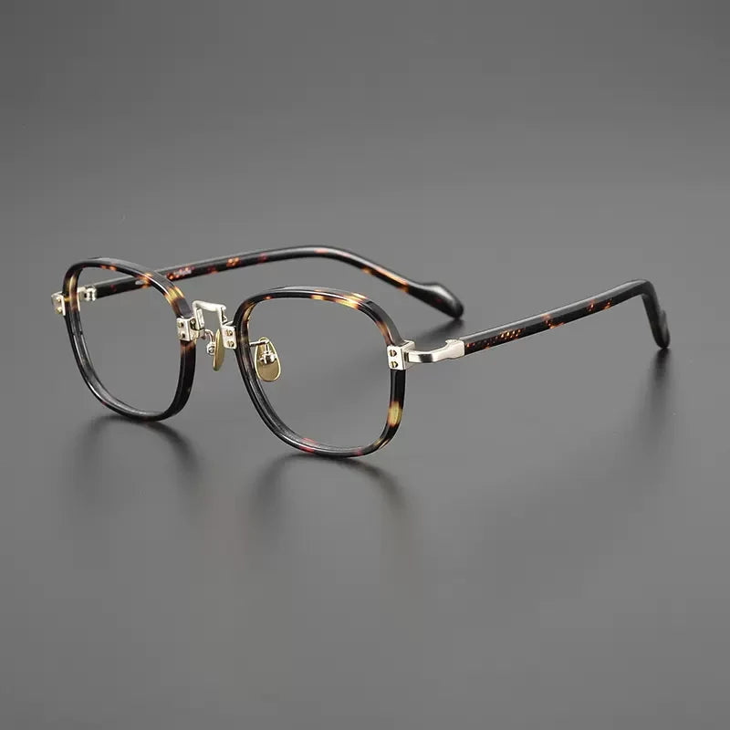 Acetate Titanium Striped Square Eyeglasses