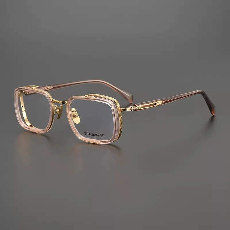 Acetate Titanium Crystal Square Eyeglasses