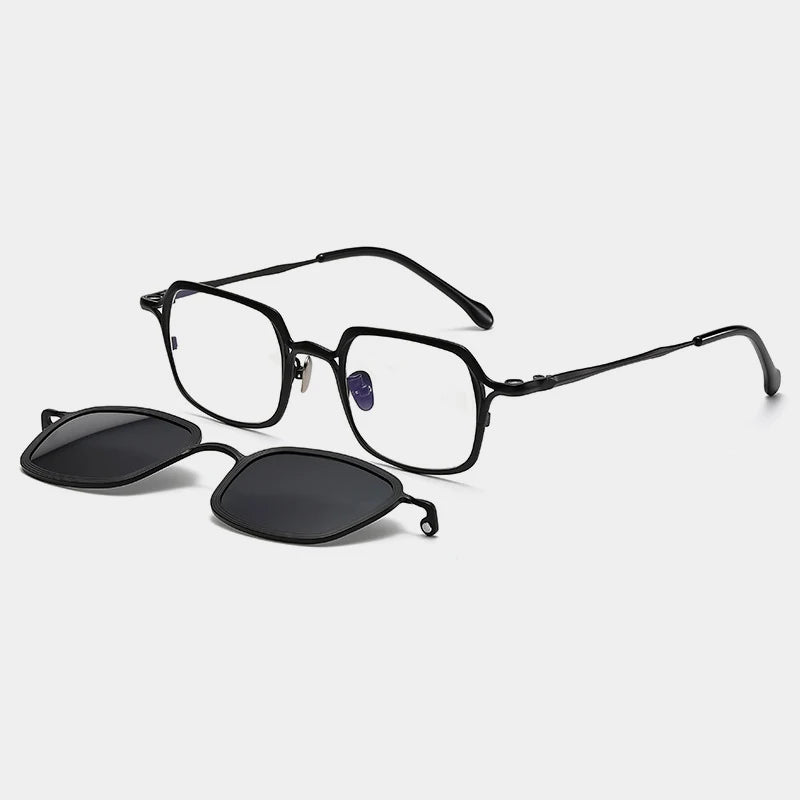 Titanium Magnetic Clip-On Square Eyeglasses