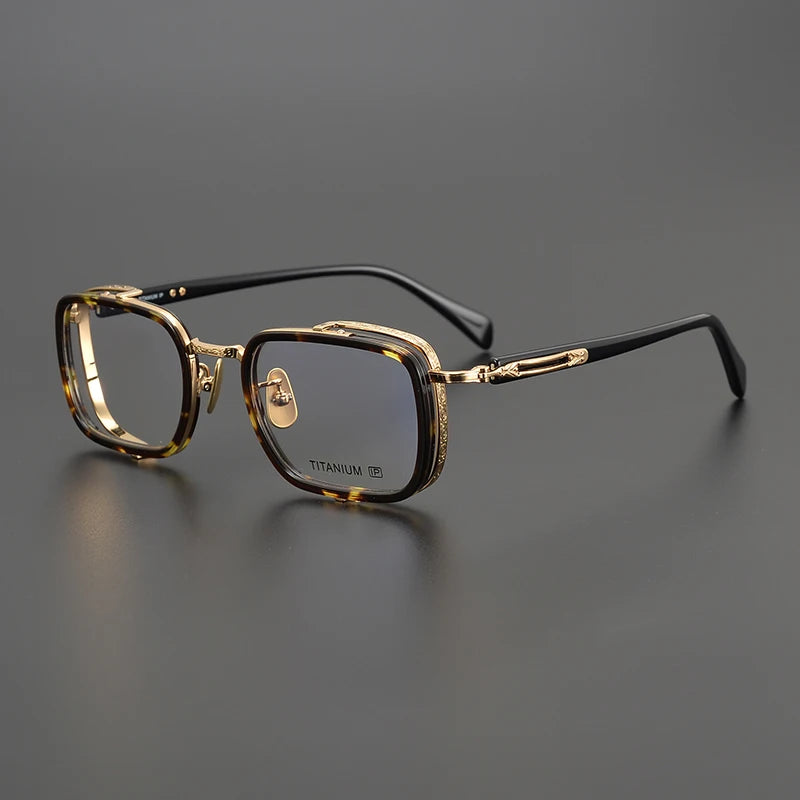 Acetate Titanium Crystal Square Eyeglasses