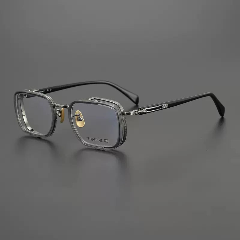 Acetate Titanium Crystal Square Eyeglasses