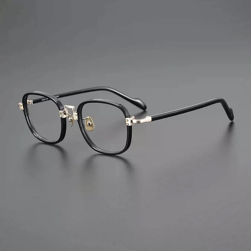 Acetate Titanium Striped Square Eyeglasses