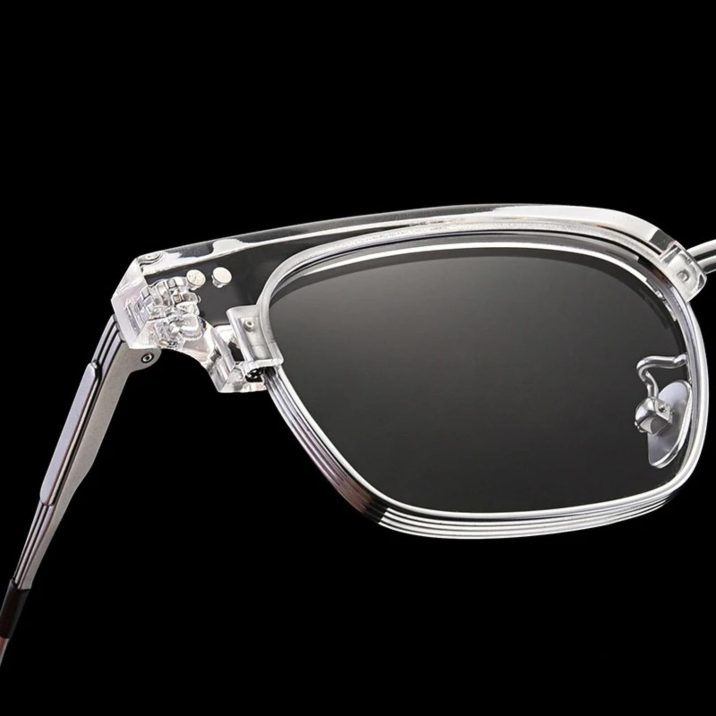 Acetate Transparent Half-Rim Square Prescription Eyeglasses