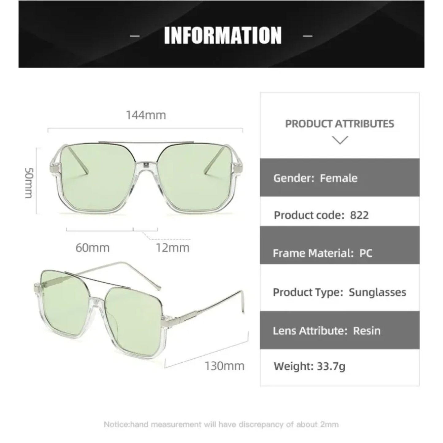 Alloy Oversized Square UV400 Sunglasses