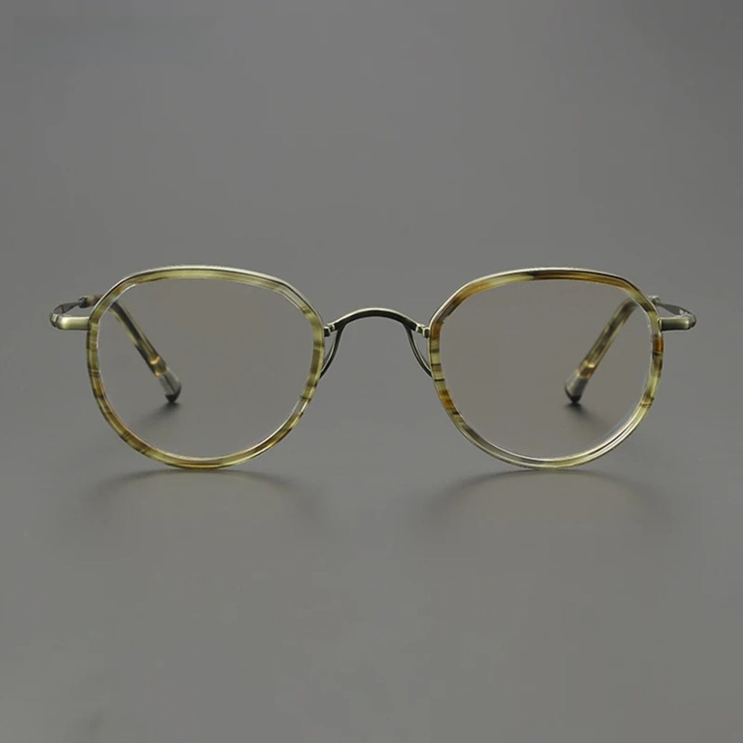 Titanium Olive Crystal Round Eyeglasses