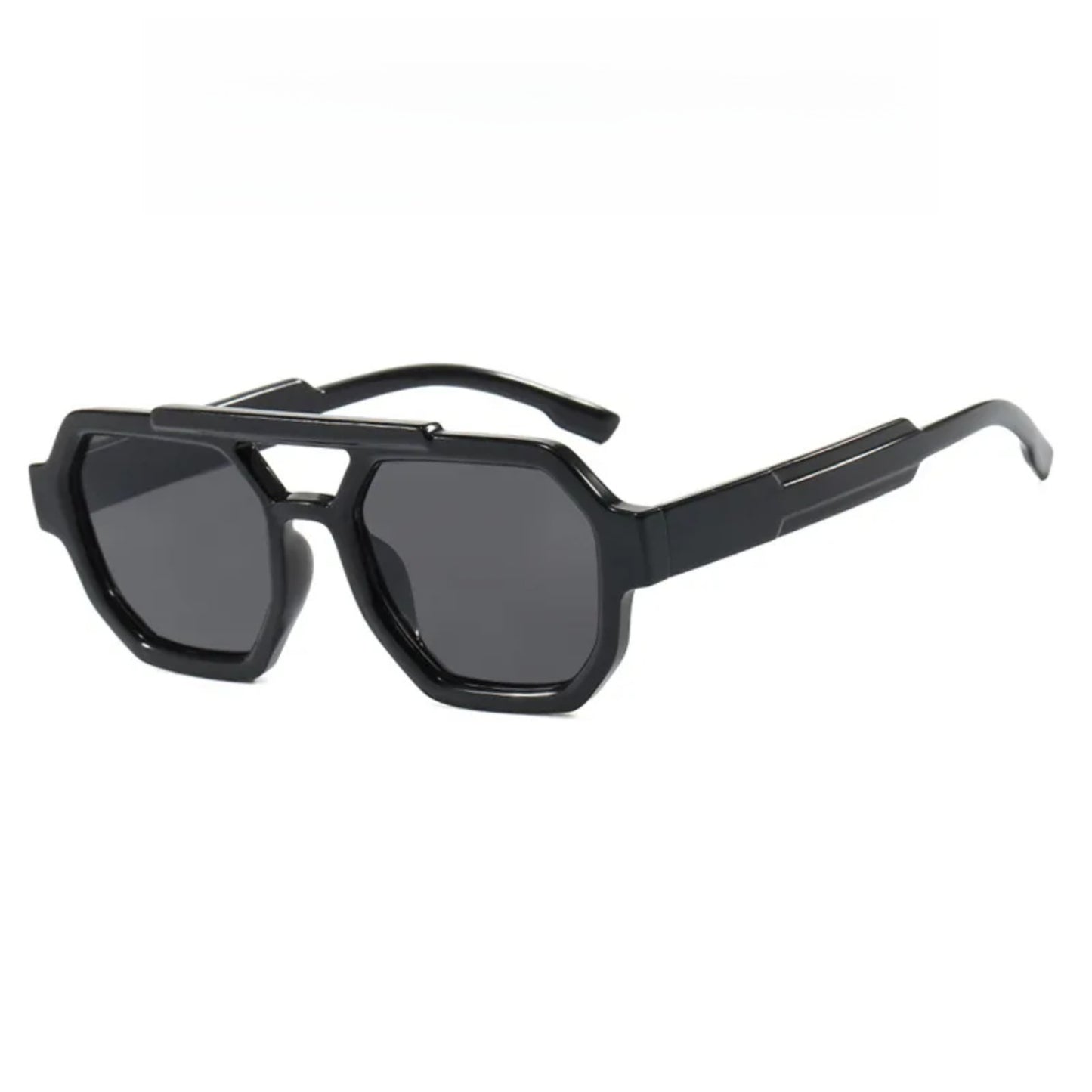 Plastic Tortoise Double-Bridge Polygon UV400 Sunglasses
