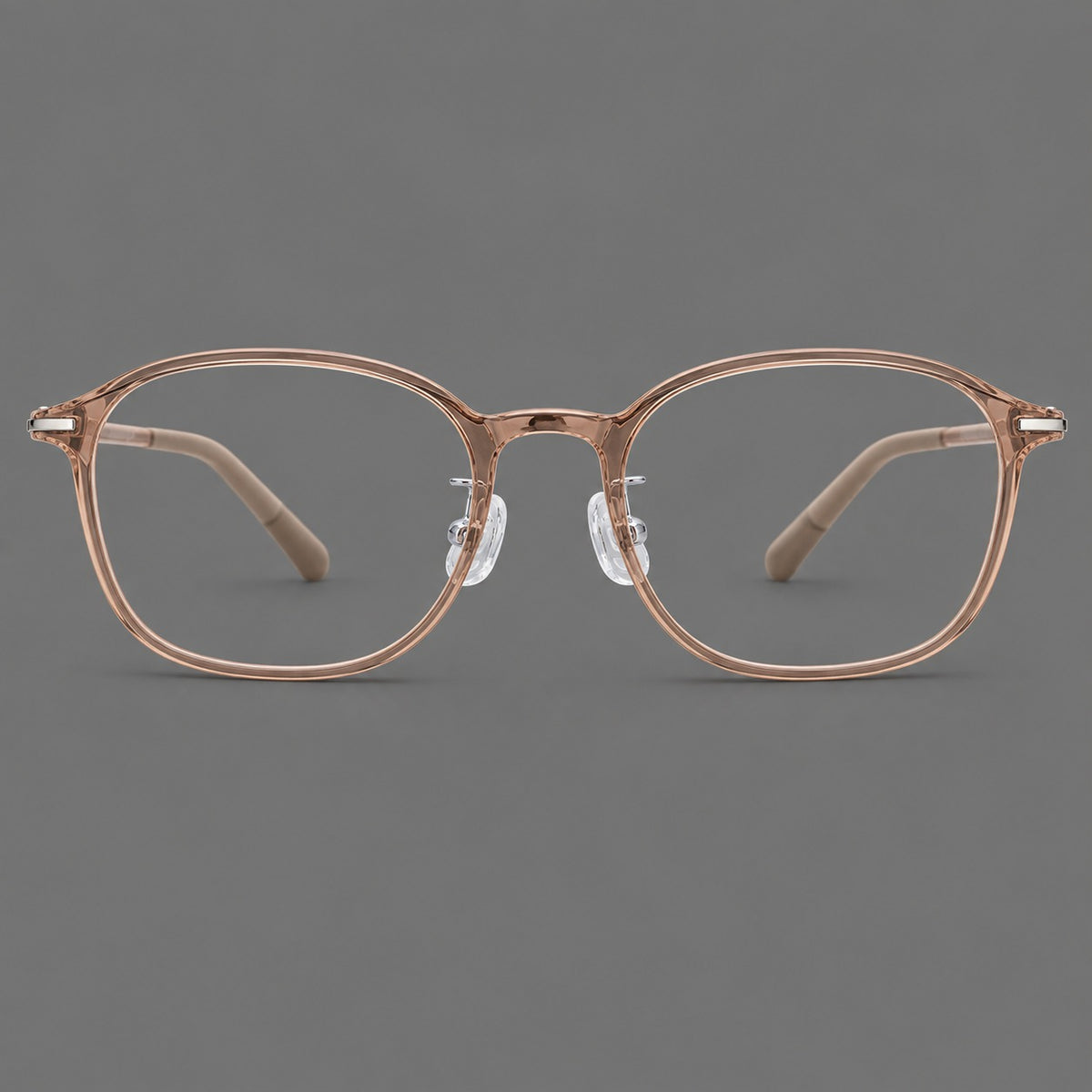 Soft square plastic eyeglasses with a raised browline and rounded lower corners in Amber Tea, front view