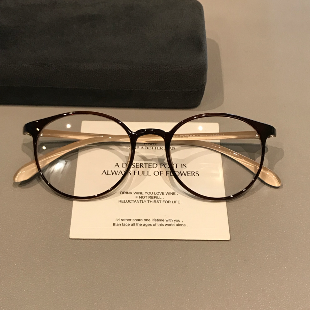 Compact Oval Eyeglass Frames with a Smooth Finish, Cream Brown