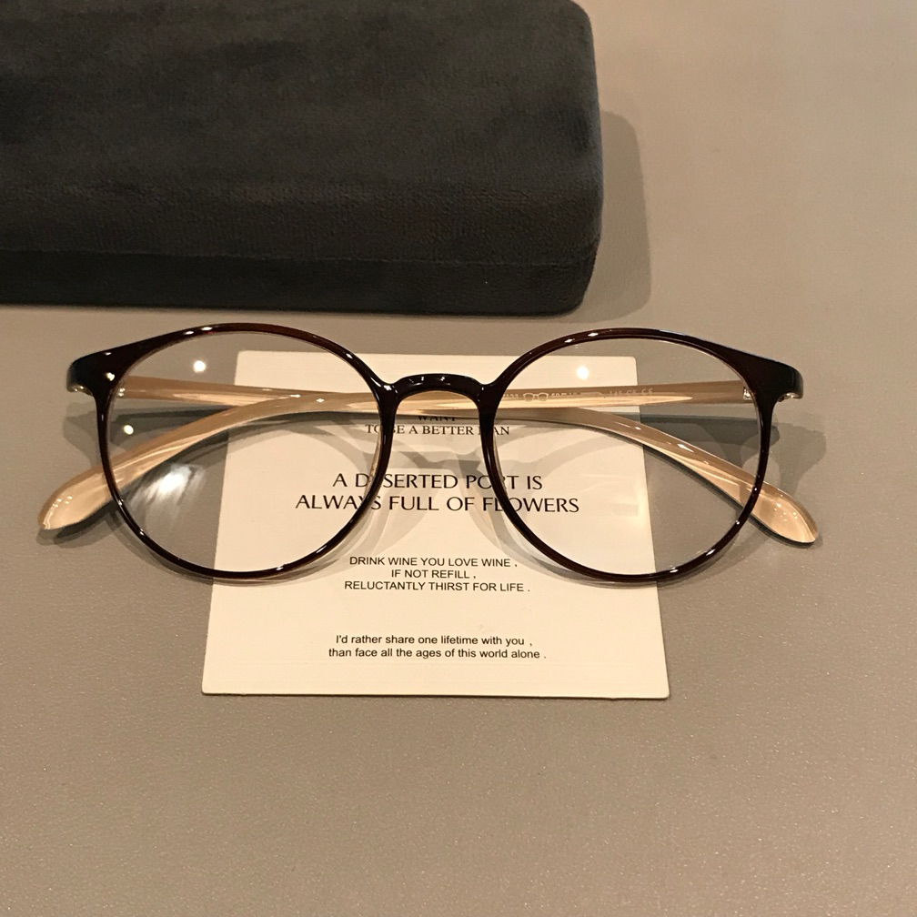 Compact Oval Eyeglass Frames with a Smooth Finish, Cream Brown