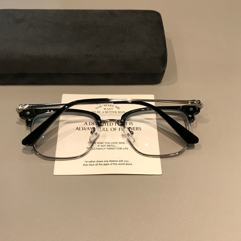 Men's Browline Eyeglass Frames with a Rectangular Front, Black/Silver or Cool Tea Brown