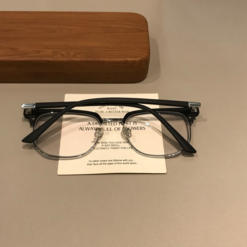 Men's Rectangular Browline Eyeglass Frames with a Matte Finish, Black