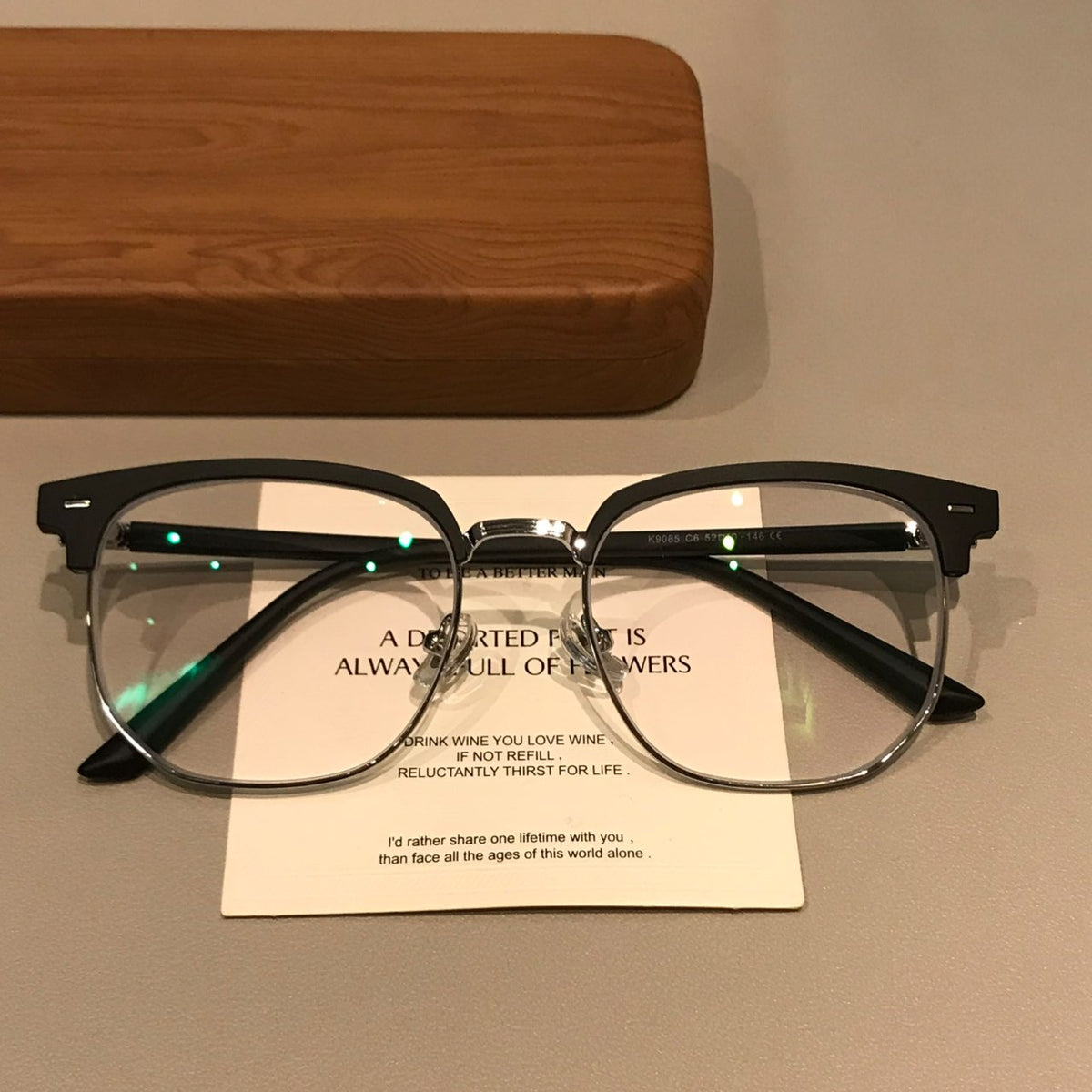 Men's Rectangular Browline Eyeglass Frames with a Matte Finish, Black