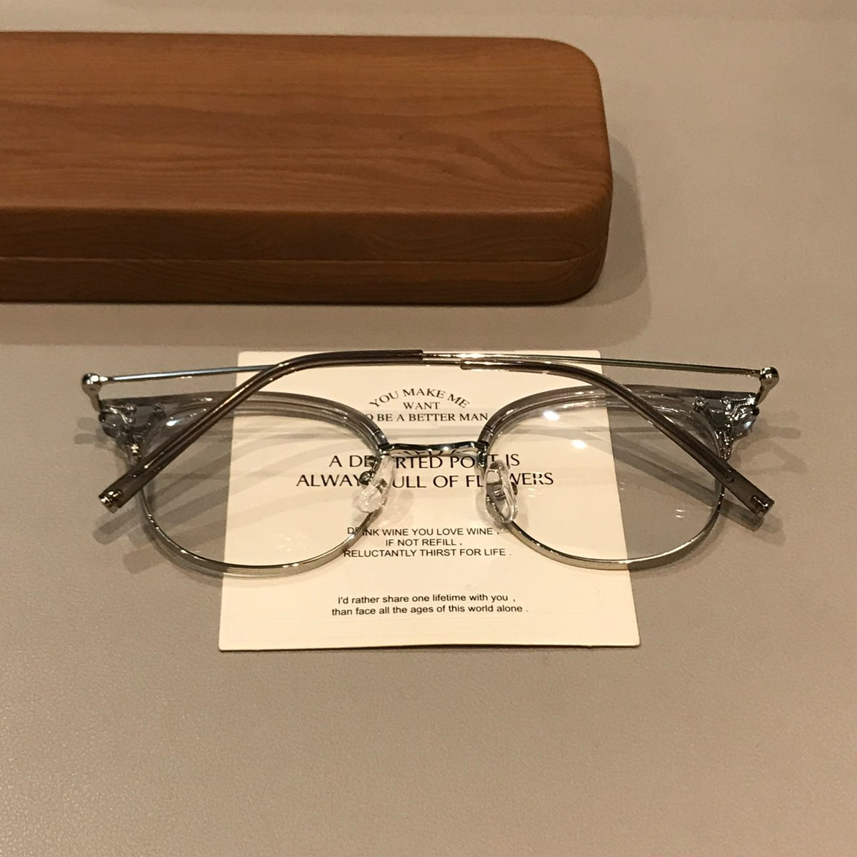 Retro Browline Eyeglass Frames with a Curved Front, Tea Brown/Gold or Transparent Gray