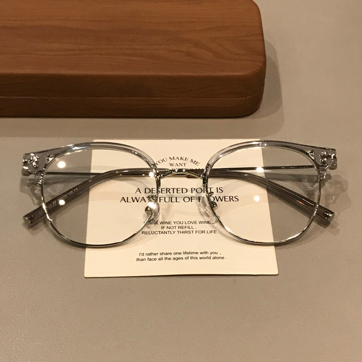 Retro Browline Eyeglass Frames with a Curved Front, Tea Brown/Gold or Transparent Gray