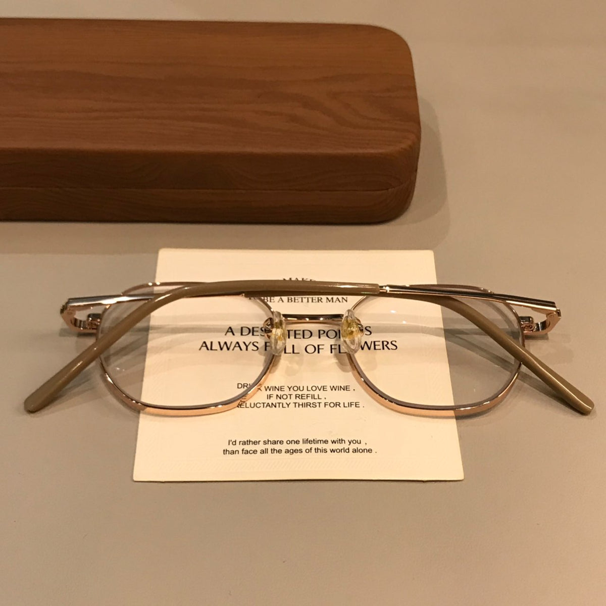 Geometric Wire-Style Eyeglass Frames with a Slim Bridge, Gold Tone