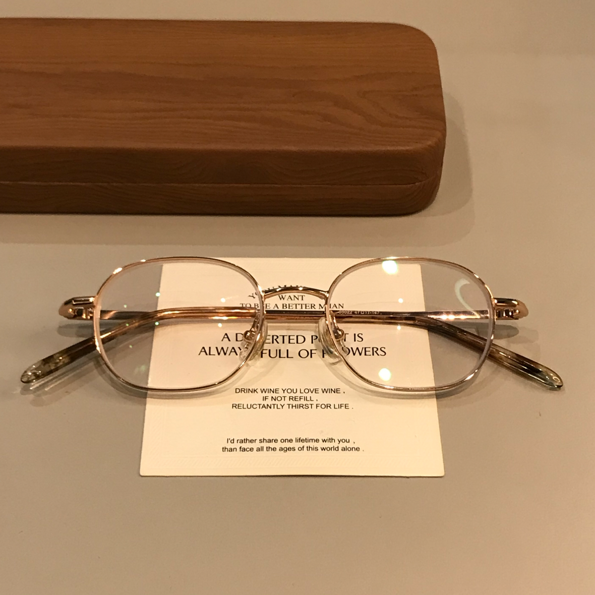 Rounded Rectangular Wire-Style Eyeglass Frames, Gold Tone