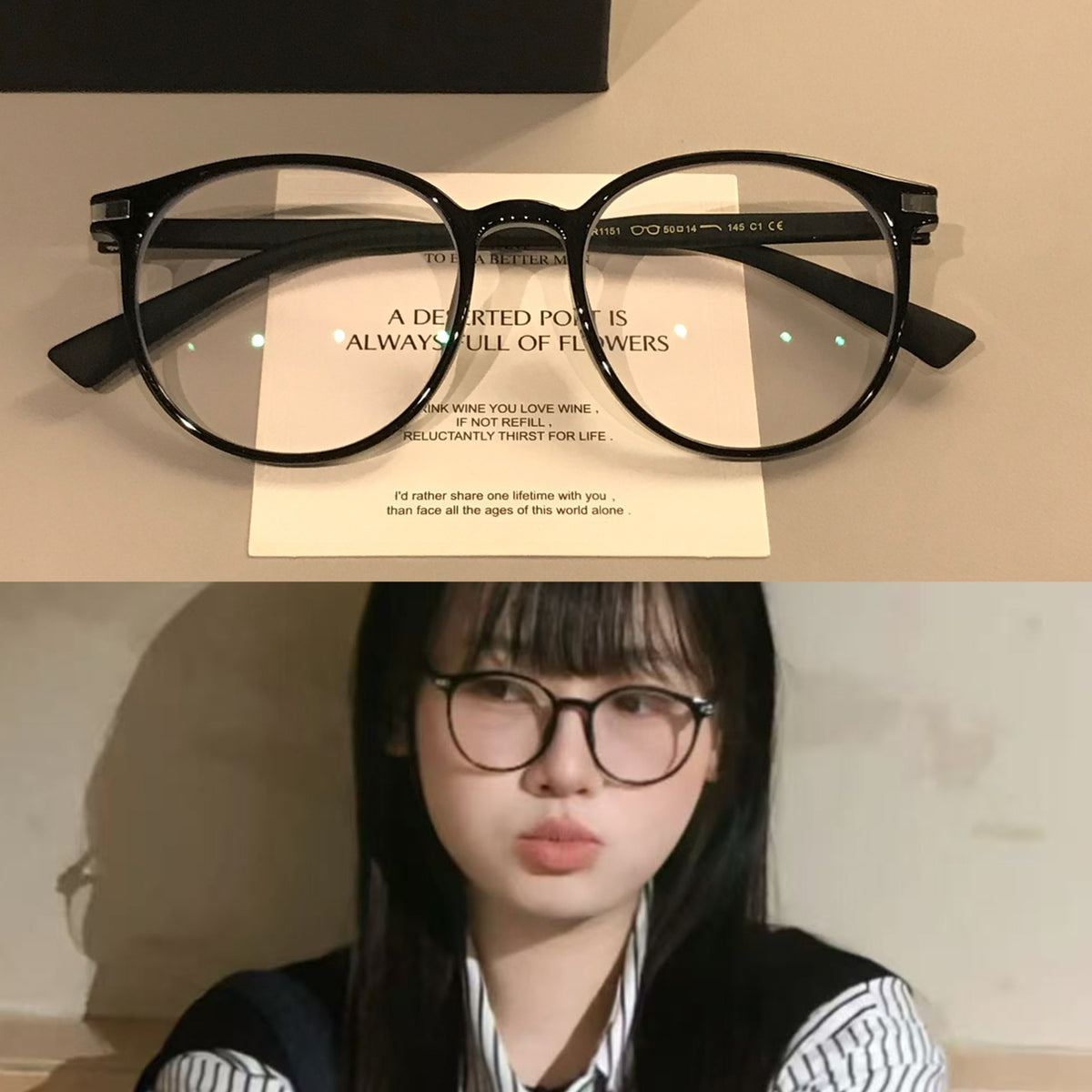 Women's Rounded Square Eyeglass Frames with a Slim Profile, Black