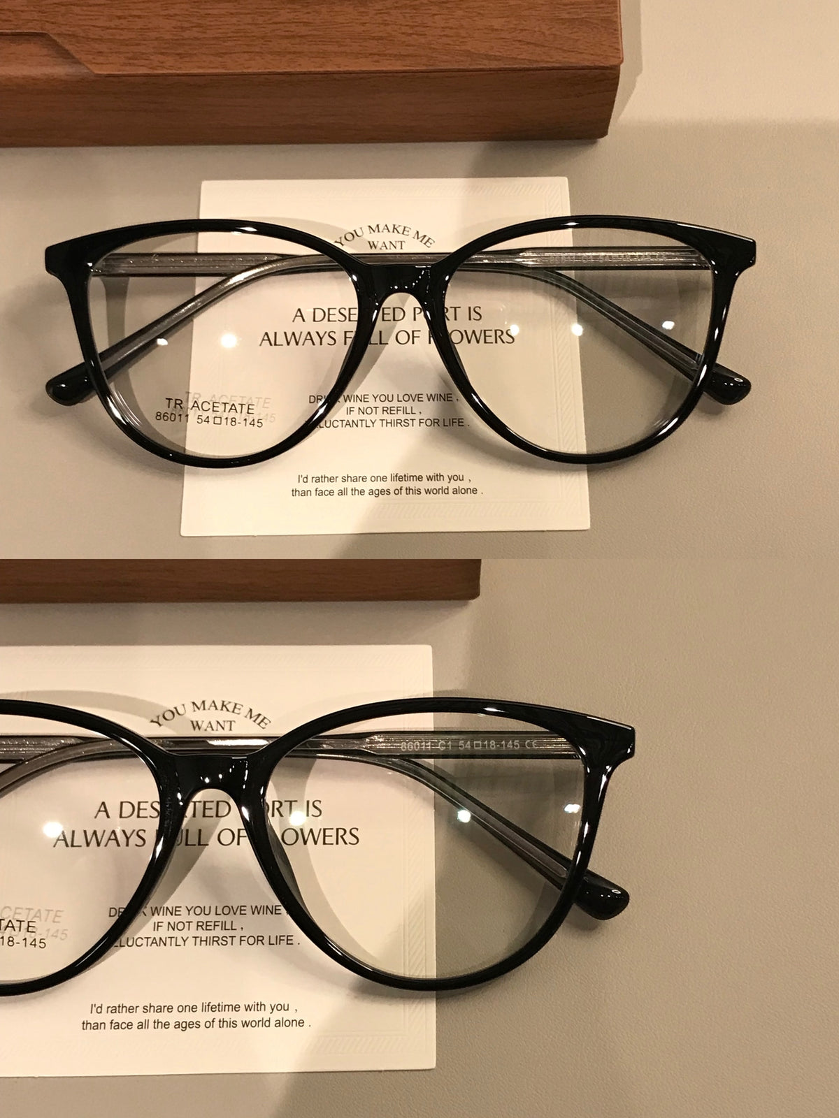 Cat-Eye Frame-Only Eyeglasses with Upturned Corners, Amber Brown or Black