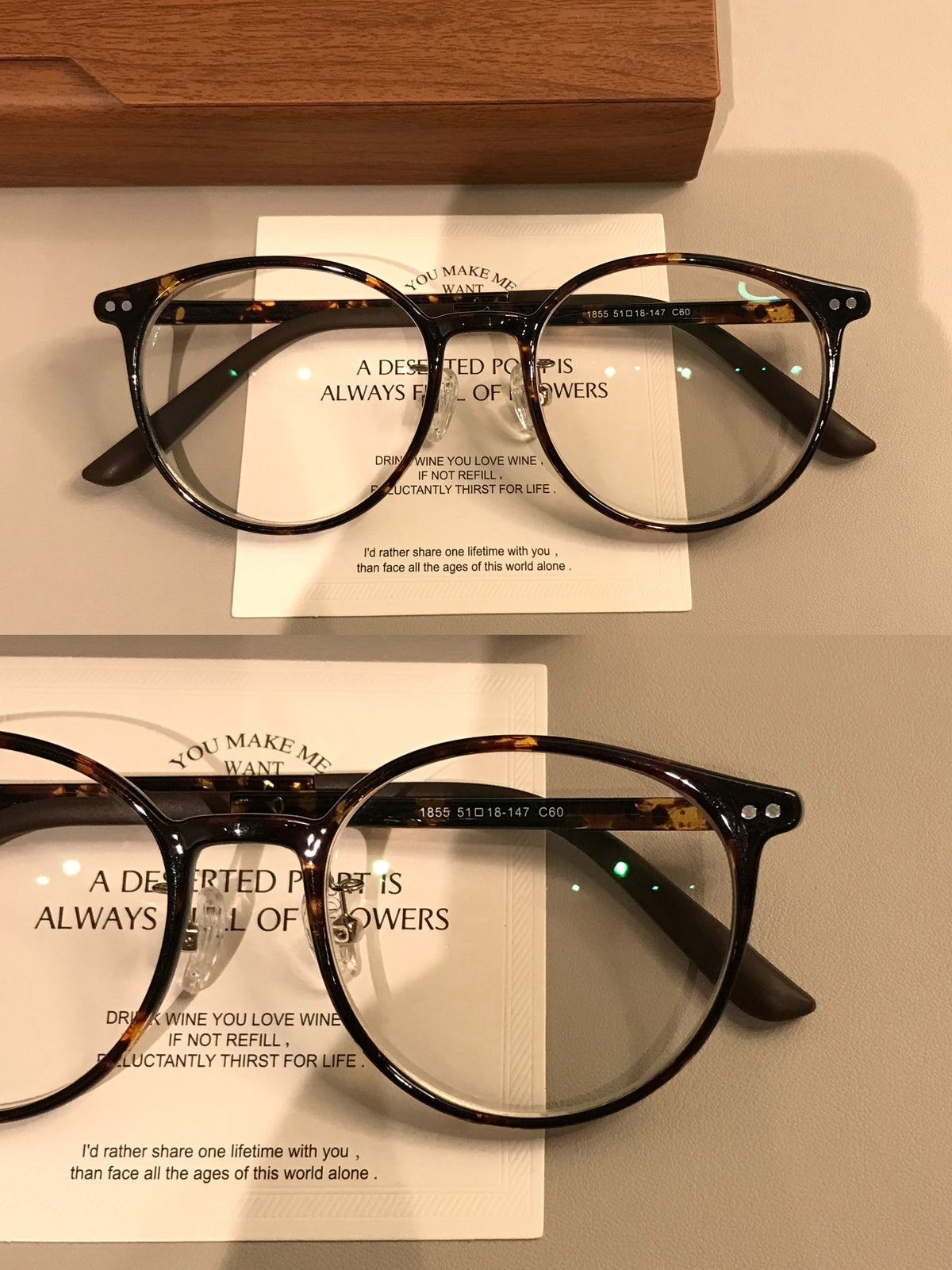Retro Rounded Eyeglass Frames with a Raised Bridge, Tortoiseshell and Solid Colors