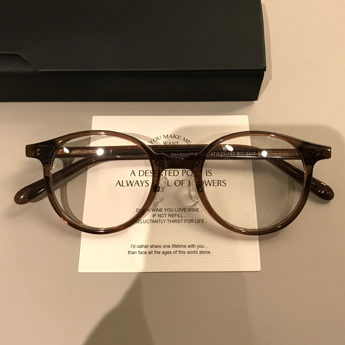 Compact Boston-Style Round Eyeglass Frames, Tortoiseshell, Black or Transparent Tea Brown