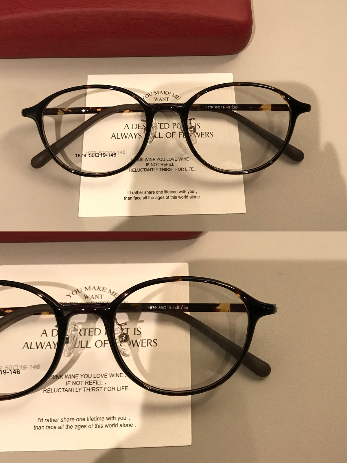Round Eyeglass Frames with Broad Temples and Corner Studs, Black, Tortoiseshell or Caramel Brown