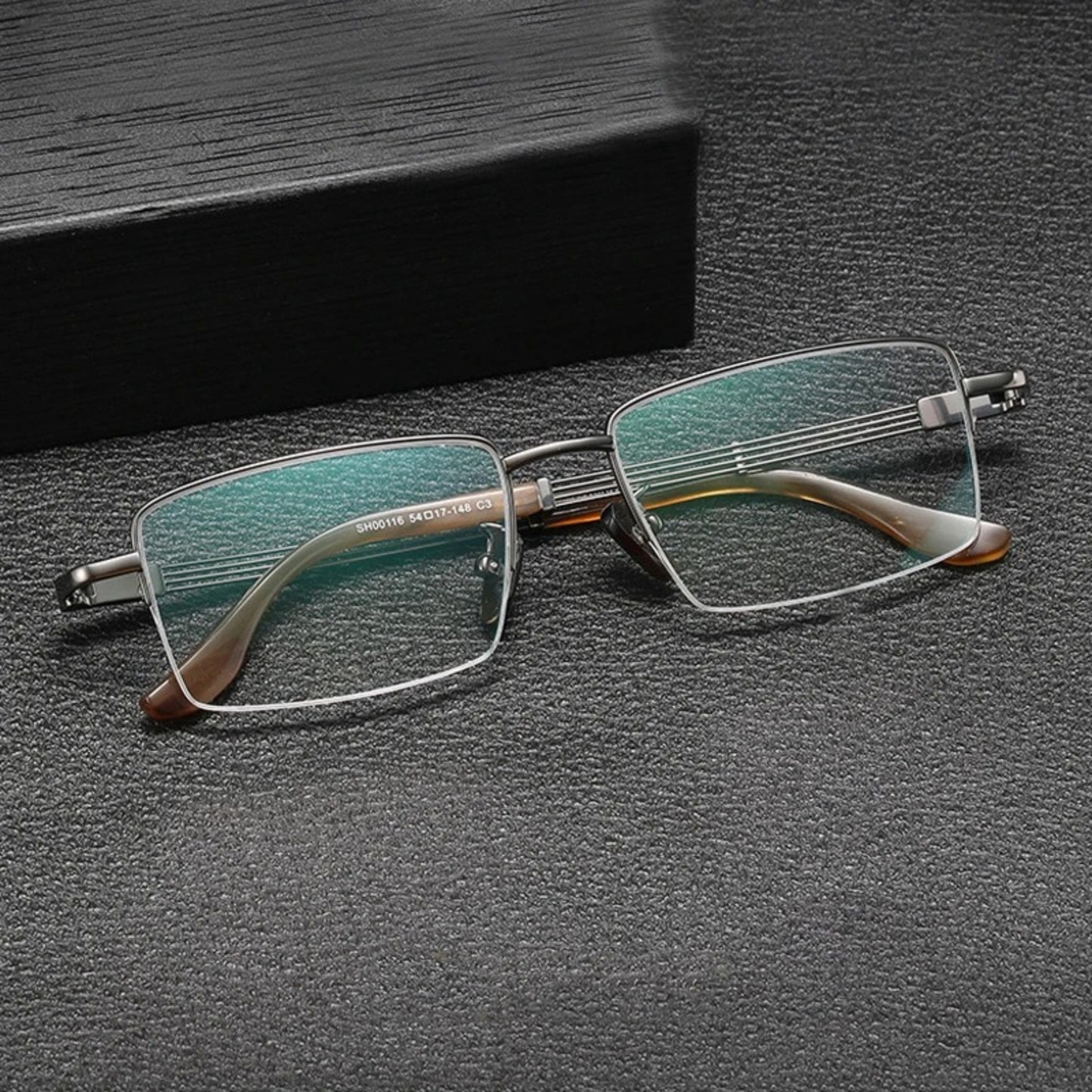 Titanium Horn-Accent Square Eyeglasses