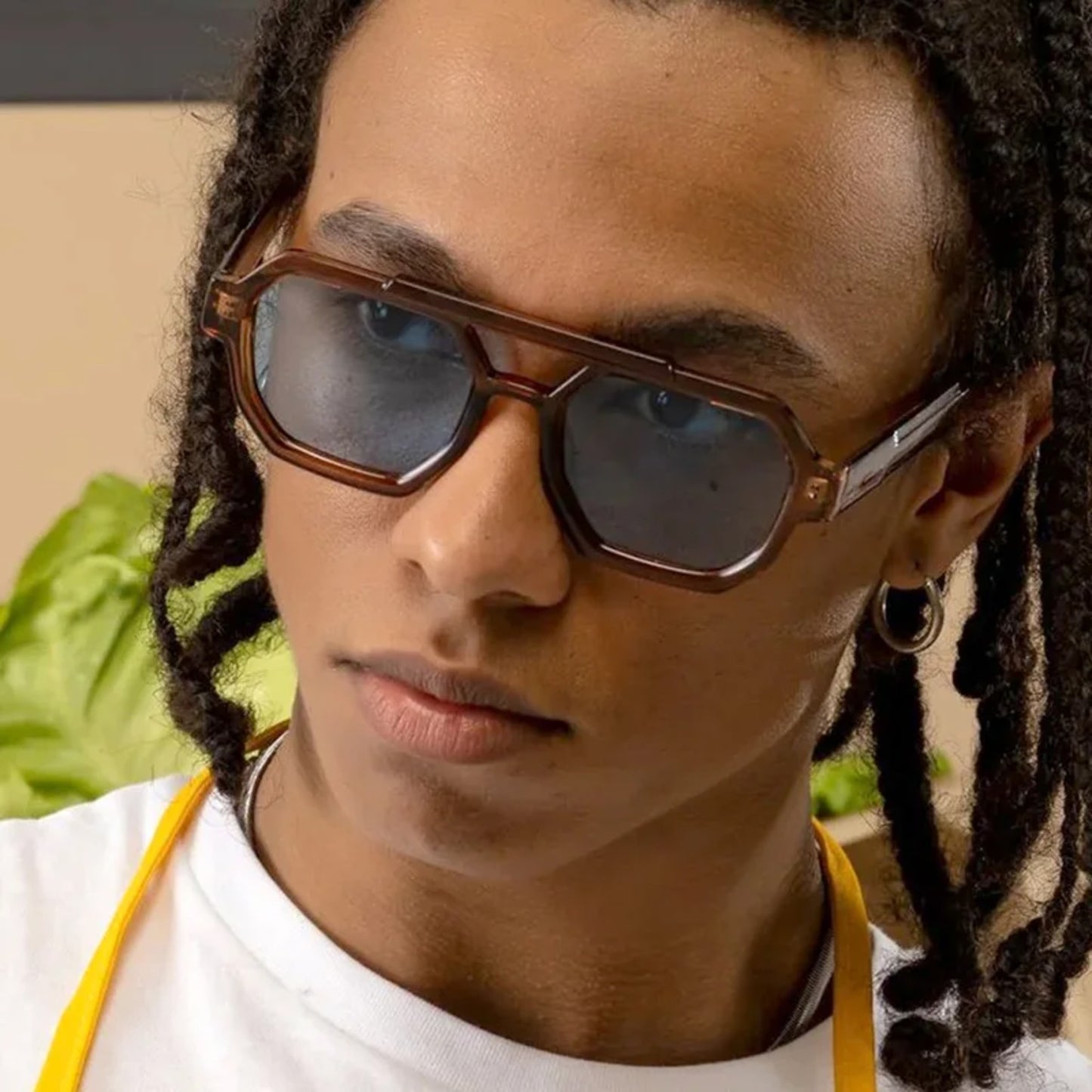 Plastic Tortoise Double-Bridge Polygon UV400 Sunglasses