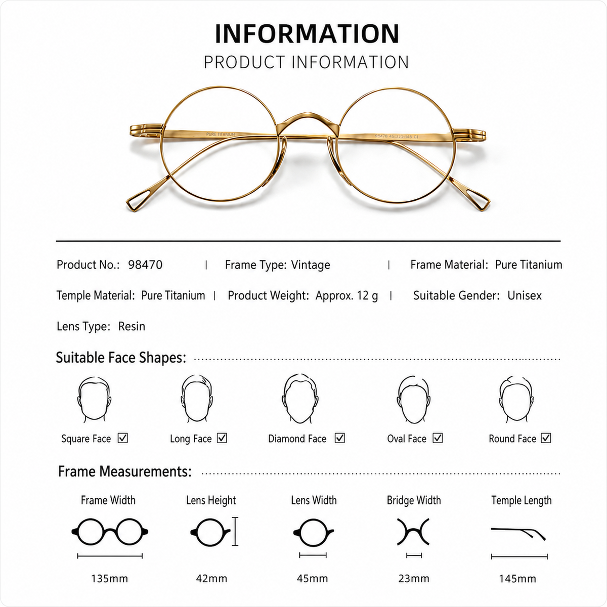 Japanese Handmade Titanium Retro Round Prescription Glasses Frame