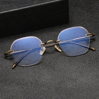 Titanium Rimless Geometric Prescription Eyeglasses | Ultra-Light Optical Frame for Rx Lenses – CINILY UK front view