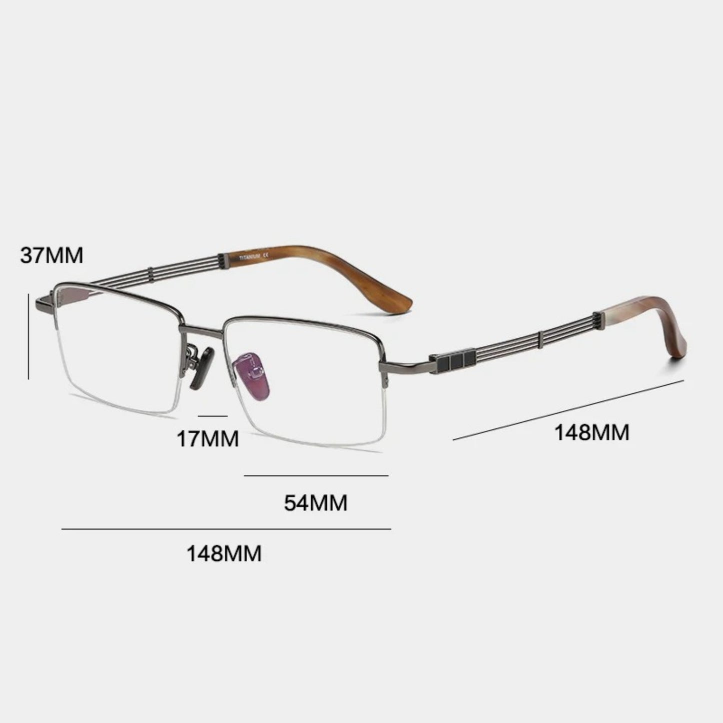 Titanium Horn-Accent Square Eyeglasses