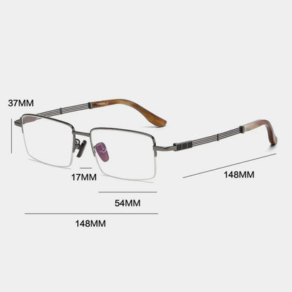 Titanium Horn-Accent Square Eyeglasses