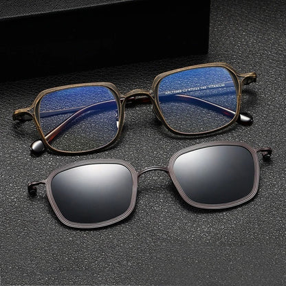 Titanium Magnetic Clip-On Square Prescription Eyeglasses | Polarized 2-in-1 Optical Frame – CINILY UK front view
