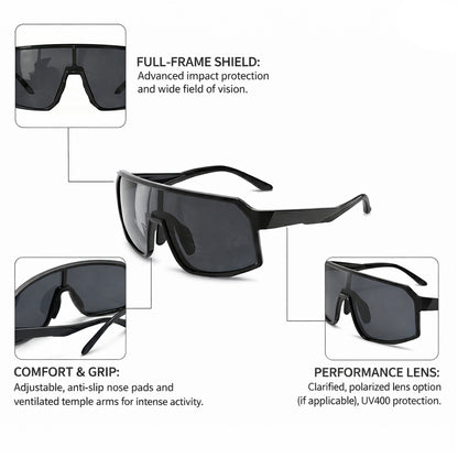 Square Shield Polarised Sports Sunglasses for Cycling and Outdoor Training temple detail